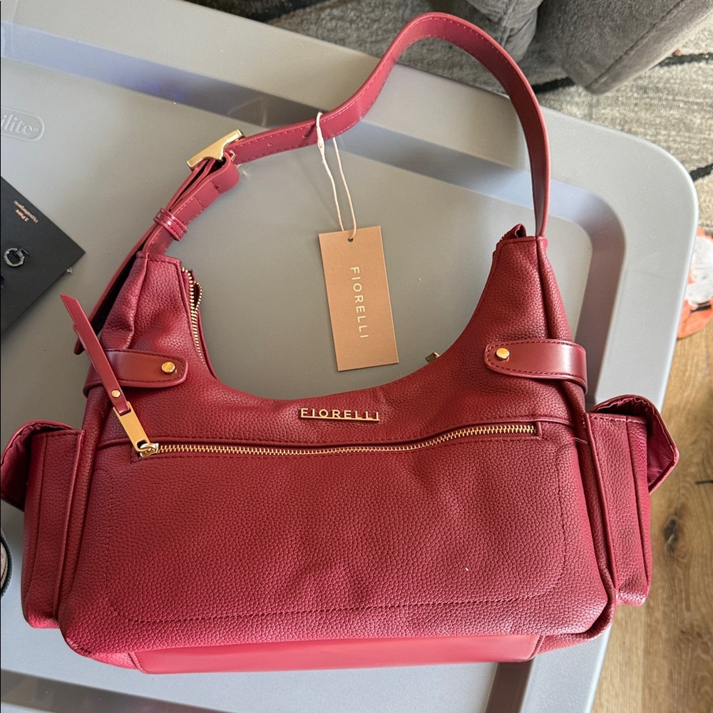 Giorgio Fiorelli Burgundy Pebbled Leather Shoulder Bag